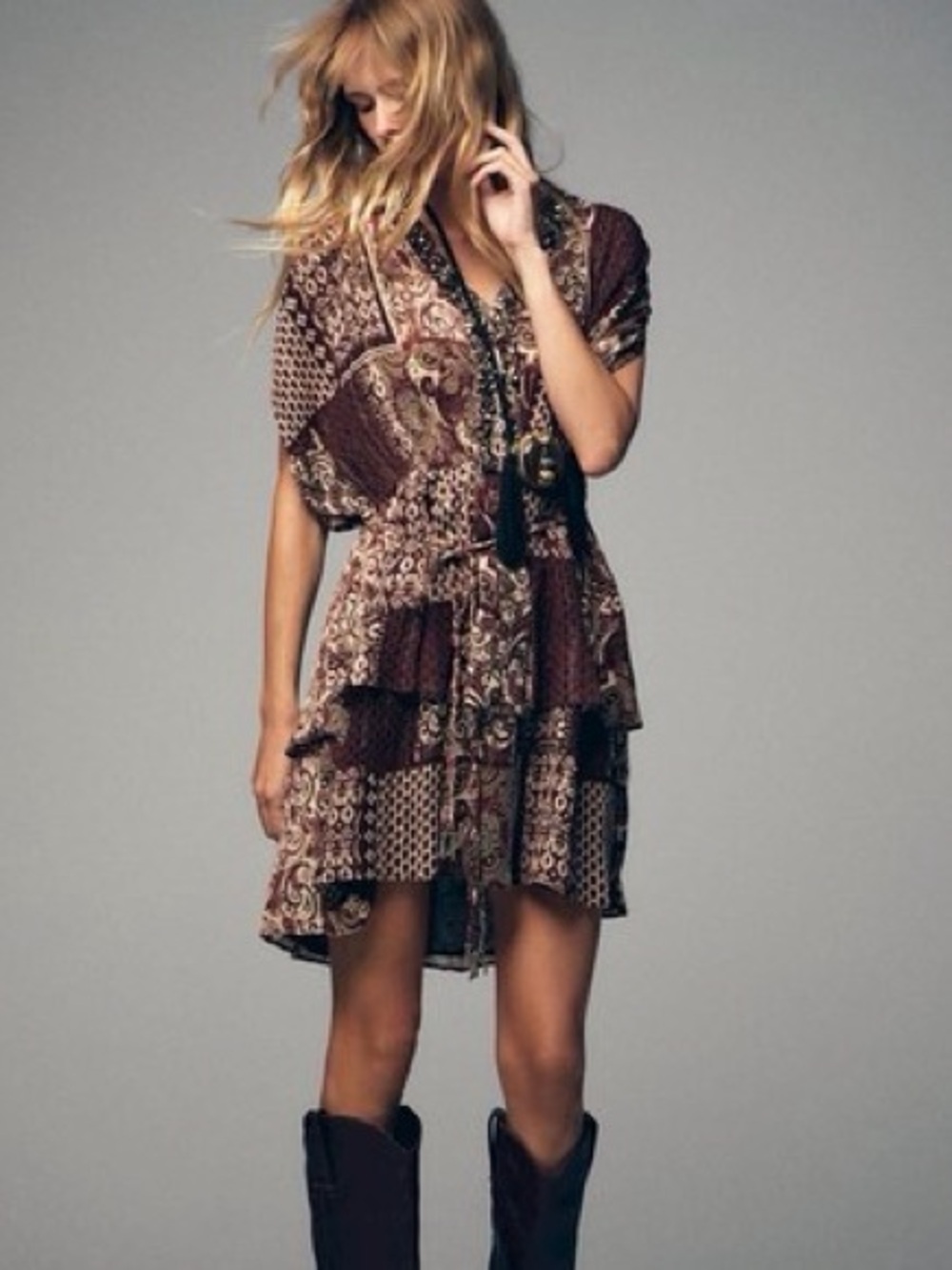 NWT Zara Woman BEADED PRINTED METALLIC THREAD DRESS Size XS